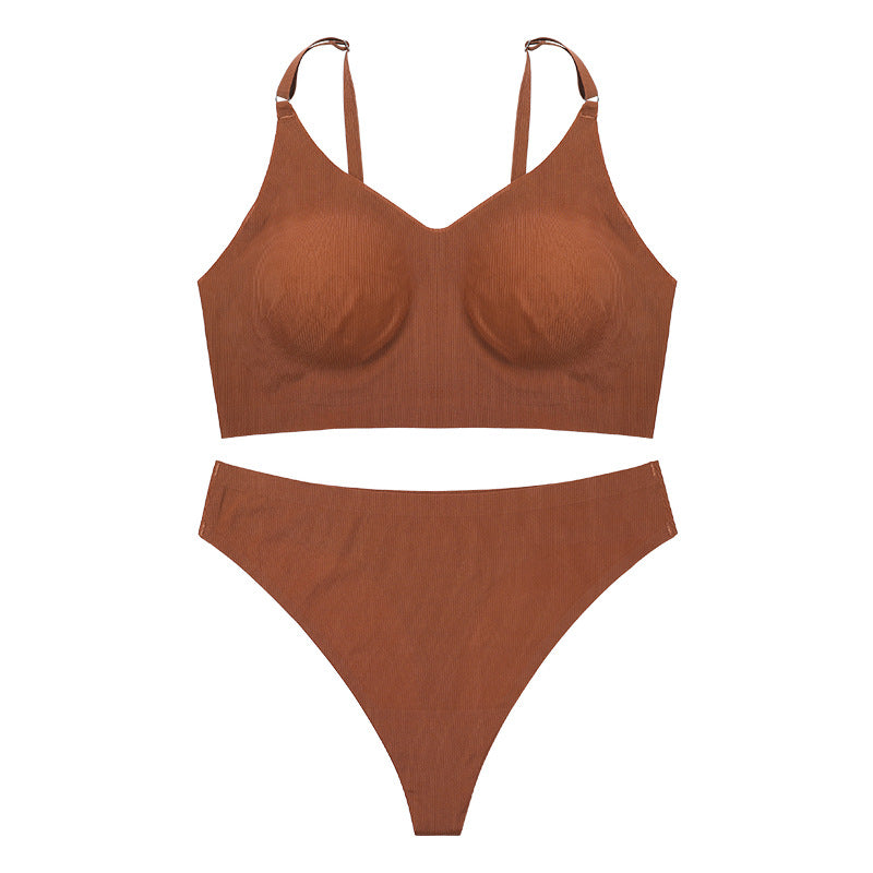 Seamless Gathering Bra & Thong Set | Wire-Free 3/4 Cup | All-Season Comfort