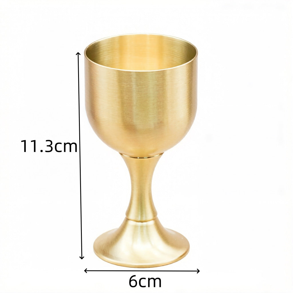 Copper Wine Cup Set - Large, Medium, Small - Pure Brass Antique Stemmed Cup for Offering, Feng Shui God of Wealth, Water Cup - BsBuy