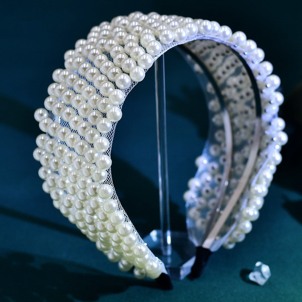 White Pearl Bridal Hair Hoop — Handmade Beaded Headwear & Hair Accessory - BsBuy