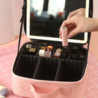 LED Makeup Bag with Mirror – Large Capacity Travel Cosmetic Organiser | PU Leather | Pink & Black - BsBuy