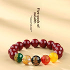 Five-Way Fortune God Cinnabar Bracelet with Beads - BsBuy