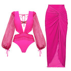 Long Sleeve Bone Pattern Back Cut-Out One-Piece Swimsuit for Women - BsBuy