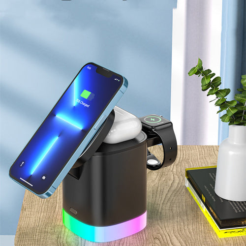 3-in-1 Magnetic Wireless Fast Charger — RGB Charging Station for Phone, Watch & Earbuds