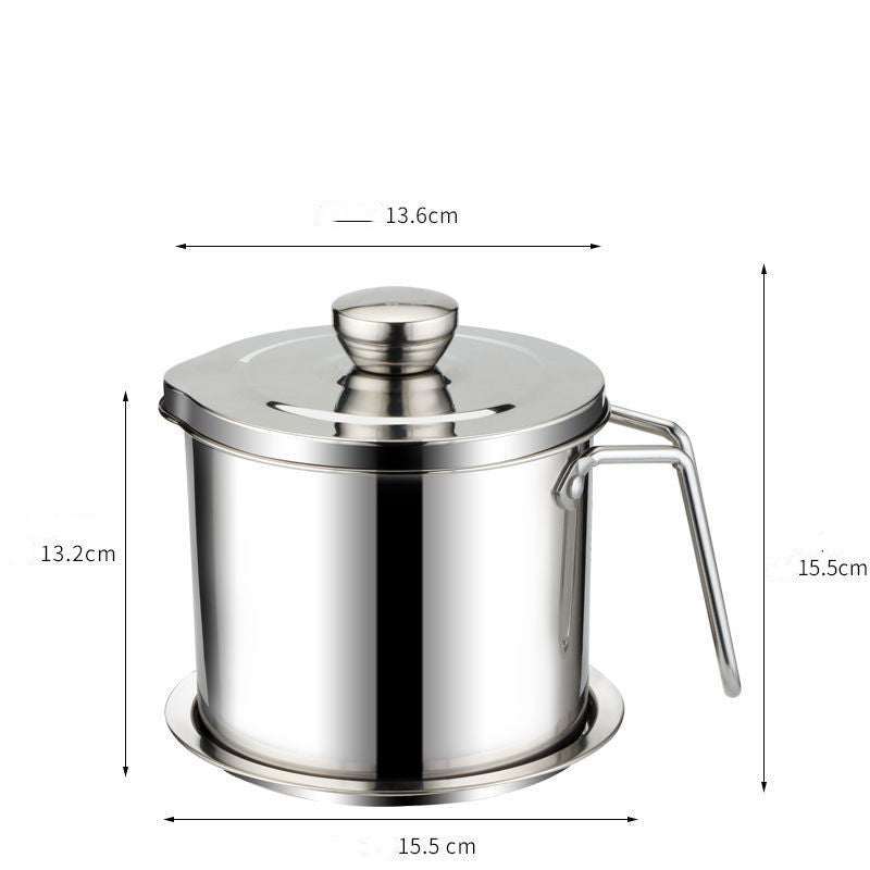 Stainless Steel Kitchen Oil Filter & Storage Pot - Ecru / 1400ml