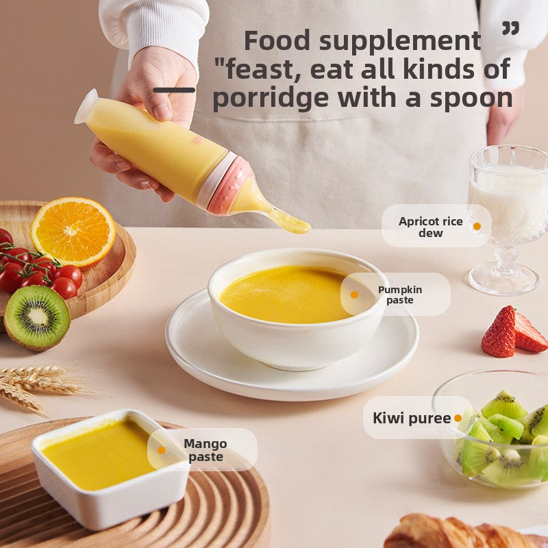 Silicone Squeeze Feeding Spoon Bottle — Food-Grade Baby Weaning Feeder from 3 Months+ - BsBuy