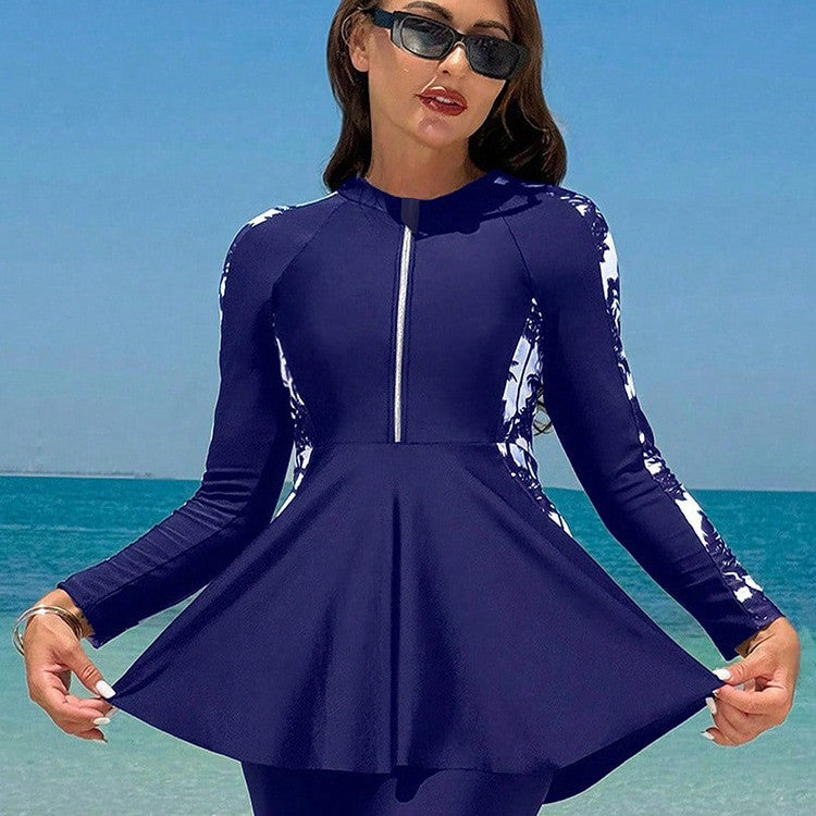 Long sleeved skirt style top swimsuit - BsBuy