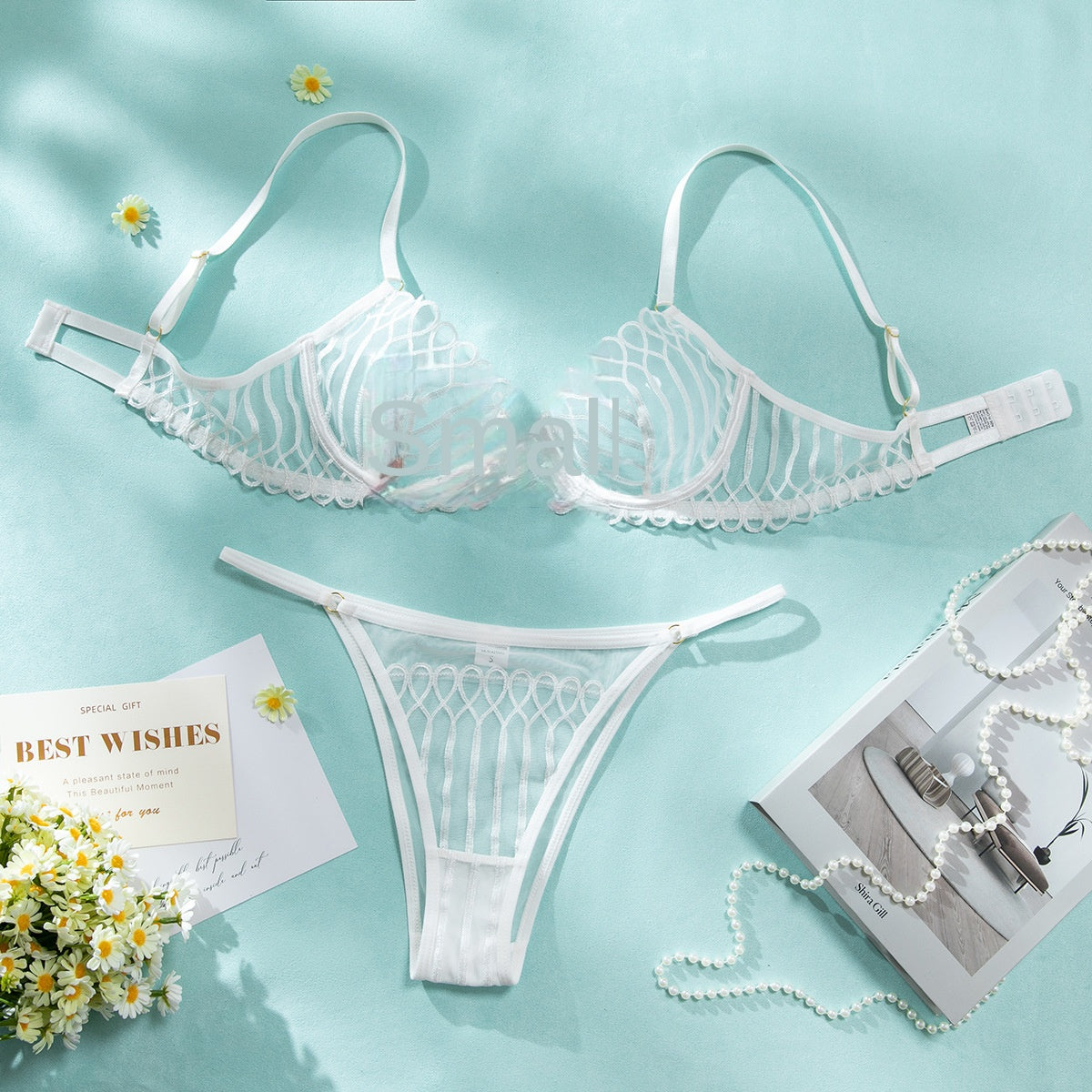 Shell Lace Bra Set - Ultra-thin Mesh Embroidered Underwire Gathered Sexy Deep U Transparent Bra Suit - BsBuy