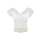 V-Neck Lace Top with Built-In Bra — No Bra Needed | Short Sleeve | White, Black & Apricot - BsBuy