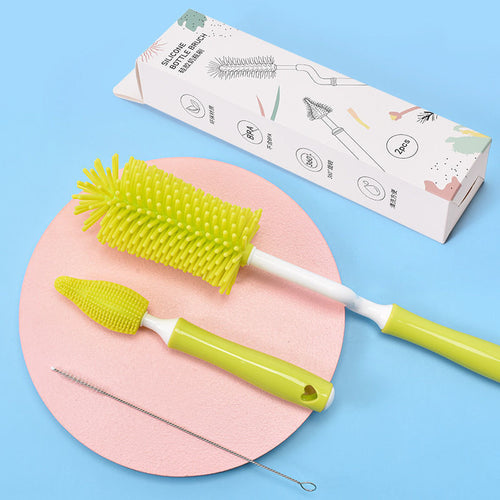Baby Silicone Baby Bottle Brush Straw Scrubbing Baby Bottle Brush Cleaning - Yellow
