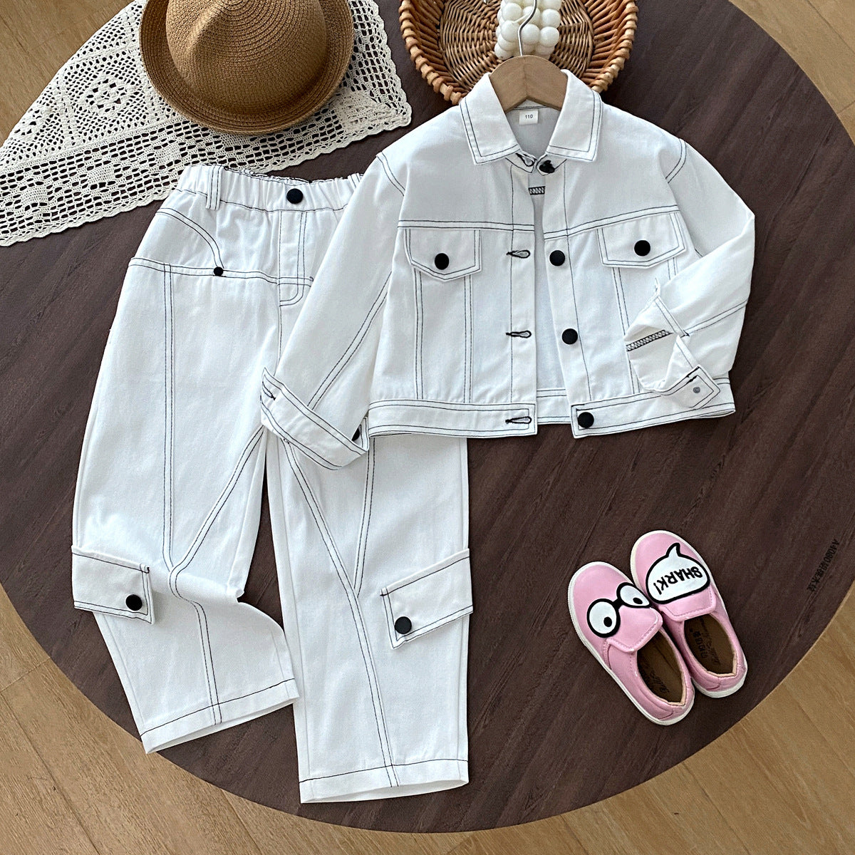 Girls' Cargo Outfit Fashionable Denim Two-Piece Set for Kids Spring and Autumn - BsBuy