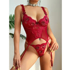 European Style Sheer Lace Lingerie Set – Elegant French-Inspired Bodysuit | Black, White & Wine Red | S–XL