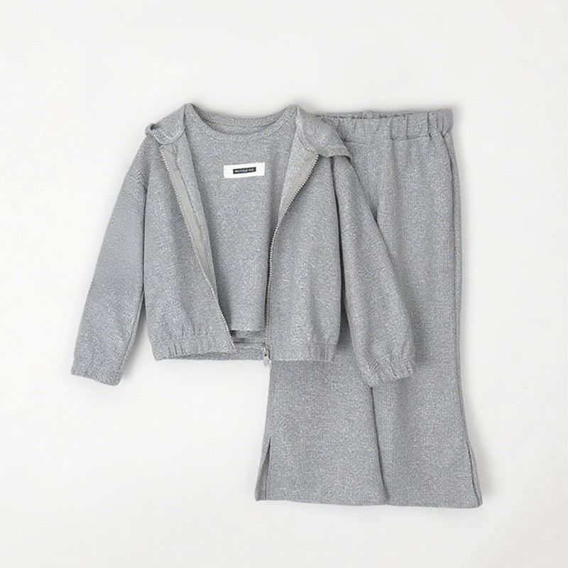 Solid Color Long Sleeve Hooded Set for Girls, Three-Piece Outfit with Tank Top, Hoodie, and Flared Pants - BsBuy