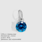 Birthstone Zircon Necklace Pendant — Stainless Steel Round Charm | 12 Months | Gold & Steel - BsBuy