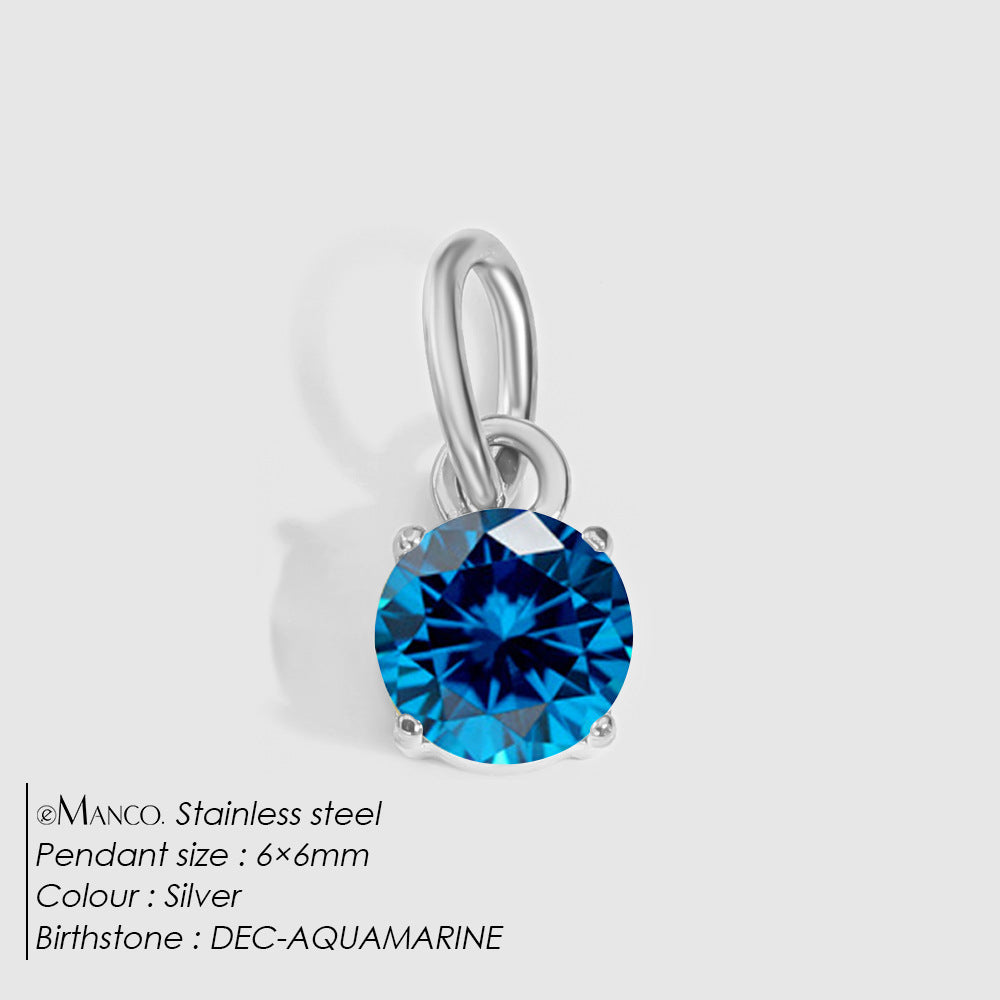 Birthstone Zircon Necklace Pendant — Stainless Steel Round Charm | 12 Months | Gold & Steel - BsBuy