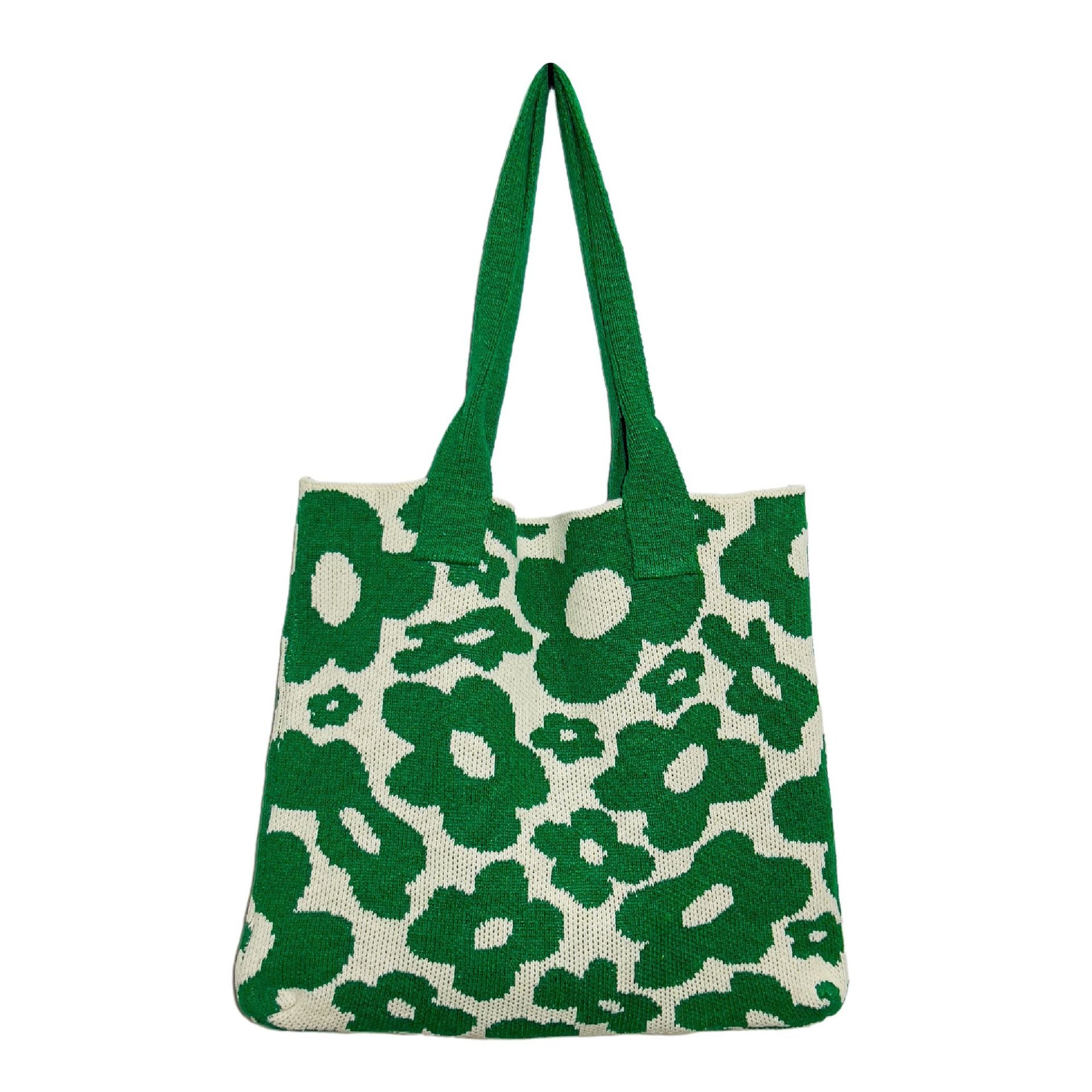 New Flower Bag Knitted Bag Large Capacity Tote Bag Student Shoulder Bag Woolen Bag Trendy Girl - BsBuy