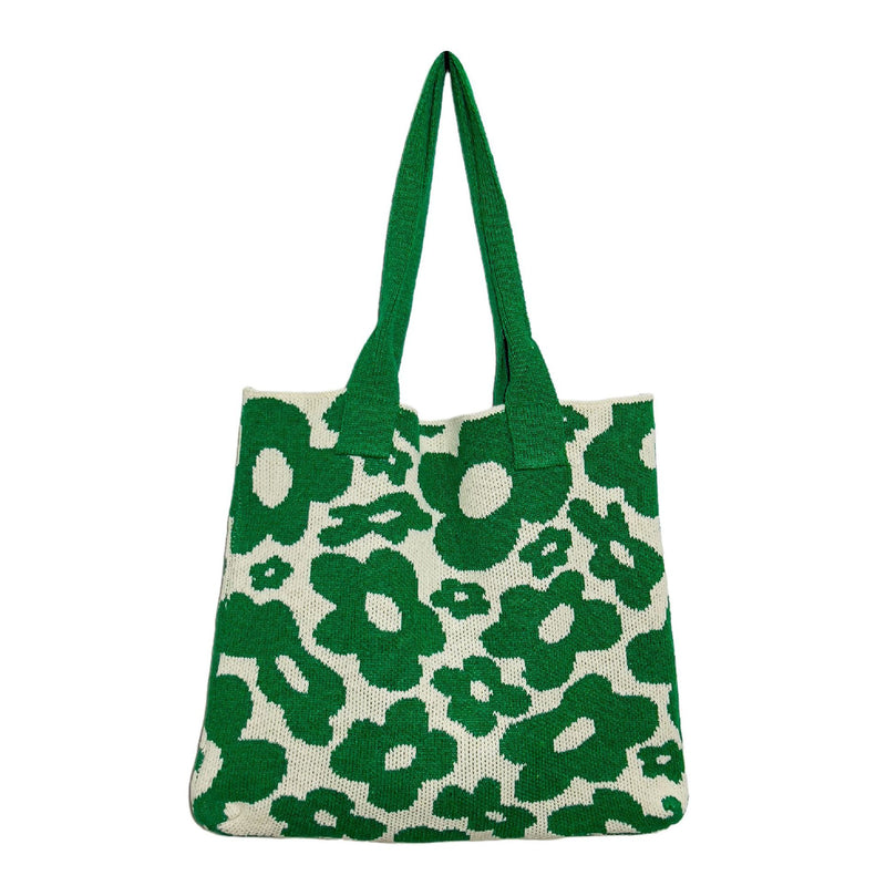 New Flower Bag Knitted Bag Large Capacity Tote Bag Student Shoulder Bag Woolen Bag Trendy Girl - BsBuy