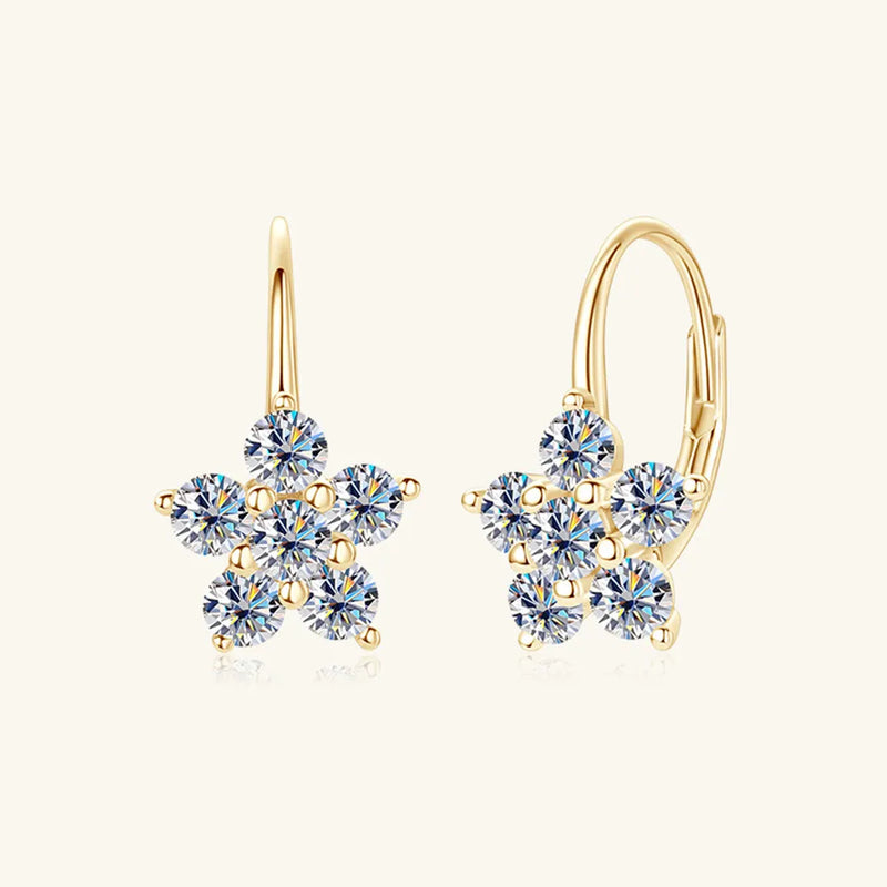 1.2 Carat Moissanite Flower Huggie Earrings — S925 Sterling Silver | D Colour VVS1 Clarity - BsBuy