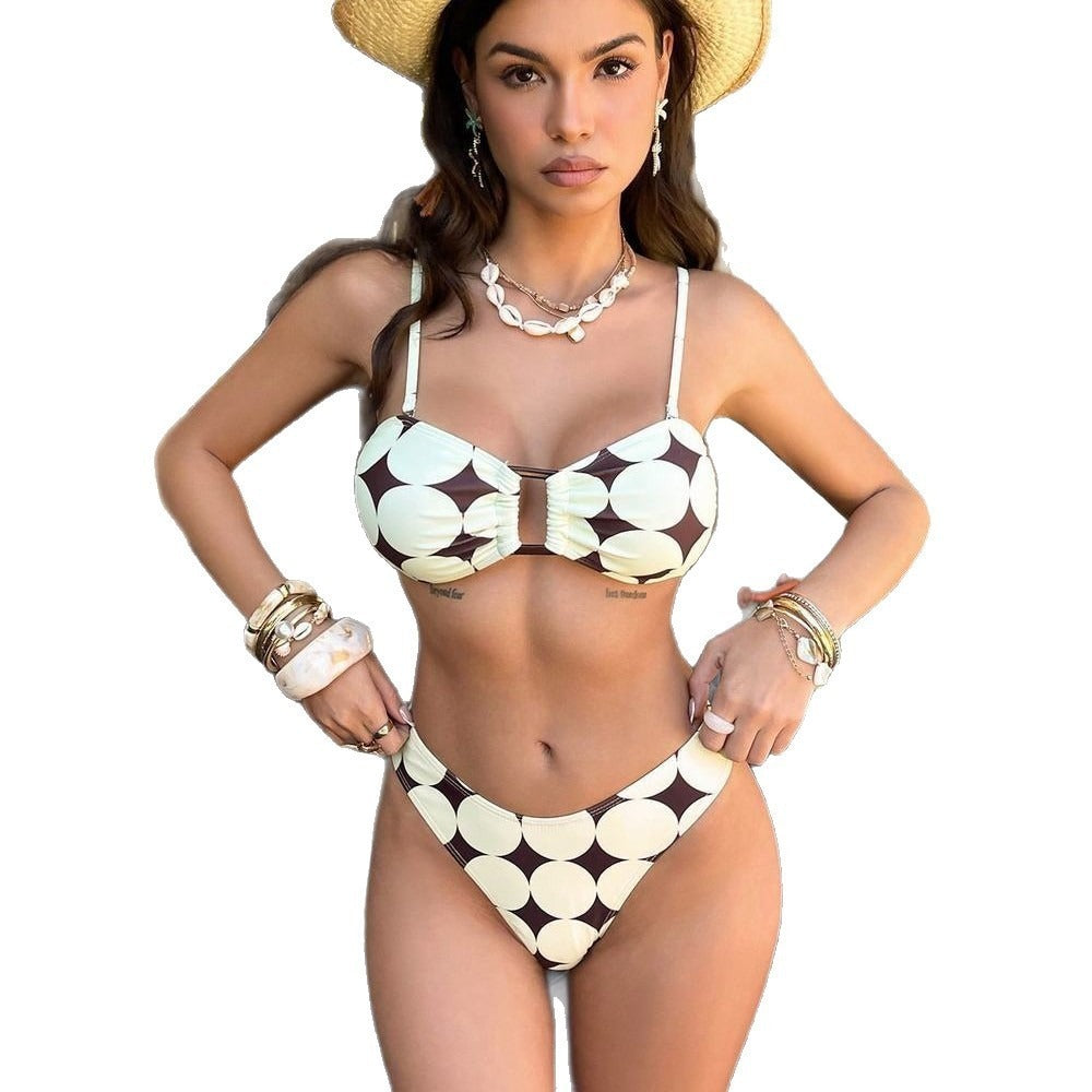 Printed lace up one-piece swimsuit - BsBuy