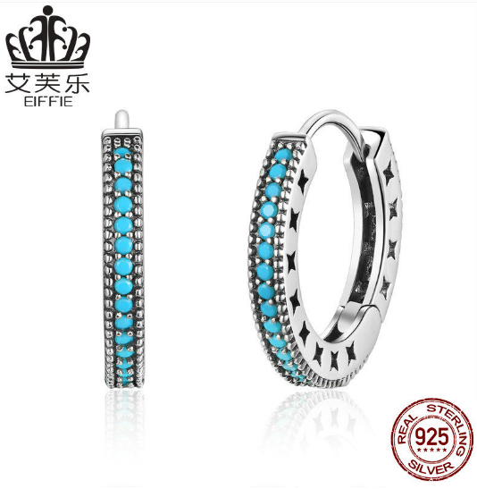 S925 Sterling Silver Blue Turquoise Earrings for Women — Dainty Sparkle Stud Earrings - BsBuy