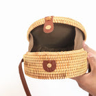 Rattan Bag Vietnamese Handmade Pattern Straw Bag Summer Beach Bag Round Women's Shoulder Bag Messenger Bag - BsBuy