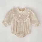 Spring and Autumn Baby Romper, Long Sleeve Embroidered Onesie with Lace Collar, Cotton Baby Outfit for Girls - BsBuy