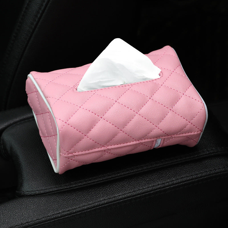 Luxury Leather Car Hanging Tissue Box – Stylish Car Organiser - Pink
