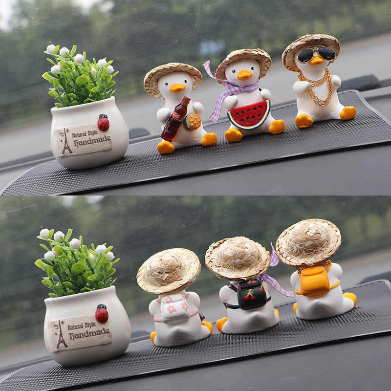 Straw Hat Glasses Duck Car Ornaments Straw Hat Local Tyrant Duck Car Ornaments Creative Straw Hat Swing Duck Car Pendant - BsBuy