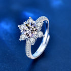 Snowflake Diamond-Style Crystal Sterling Silver Ring - BsBuy