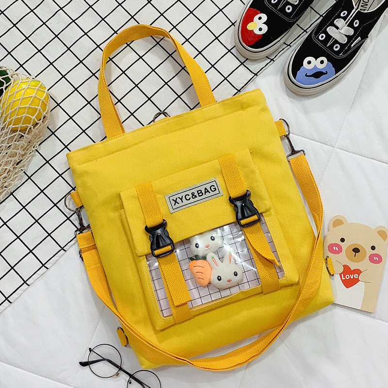 New Canvas Transparent Bag Student Canvas Bag Female Messenger Printed Canvas Bag Shoulder Bag Messenger Bag - BsBuy