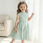 Charming Style Summer Pleated Spliced Waist-Cinching Sleeveless Dress with Necklace for Girls - BsBuy