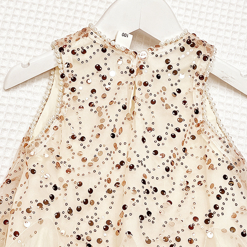 Chic Kids Dress with Rhinestones, Sleeveless Heart Neckline, A-Line, Party Dress for Girls, Includes Hair Clip - BsBuy