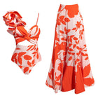One-Shoulder Ruffle Swimsuit with Skirt — Printed Cut-Out One-Piece (S–XL) - BsBuy