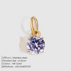 Birthstone Zircon Necklace Pendant — Stainless Steel Round Charm | 12 Months | Gold & Steel - BsBuy