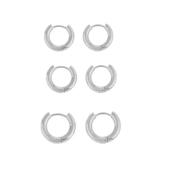 Stainless Steel Circle Earrings Set — 3 Pairs | Gold & Steel Hoop Earrings for Women - BsBuy