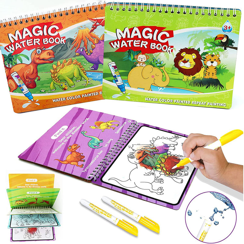 Children's Reusable Water Colouring Book | Dinosaur Park & Animal World | Ages 4–6 - BsBuy