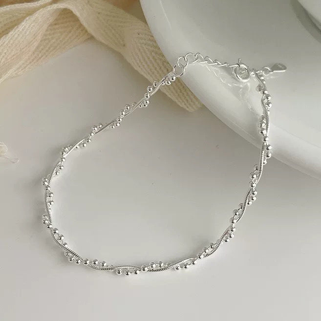 Sterling Silver Double-Layer Bead Bracelet | S925 | Korean Minimalist - BsBuy