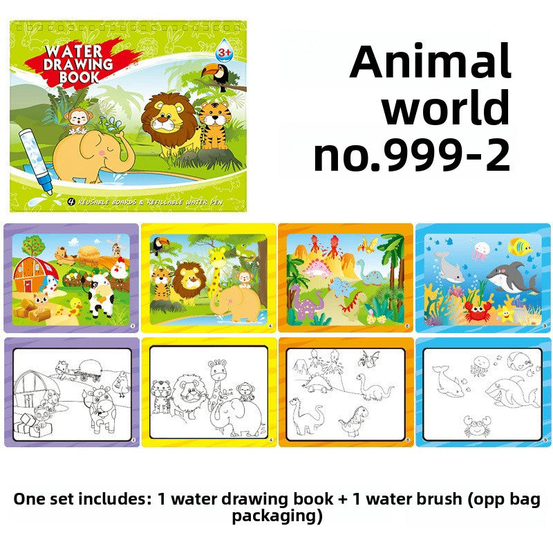 Children's Reusable Water Colouring Book | Dinosaur Park & Animal World | Ages 4–6 - BsBuy
