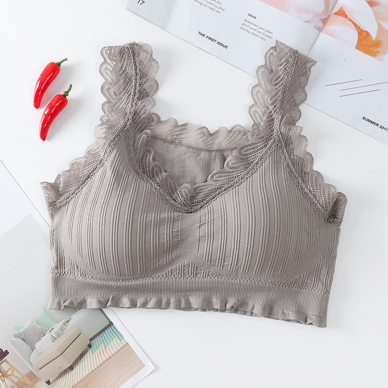 Women's Lace Sports Bra — Cotton Yoga & Fitness Crop Top | One Size - BsBuy