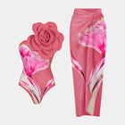 3D Floral Decoration Print Sleeveless One-Piece Full Coverage Women's Swimwear - BsBuy