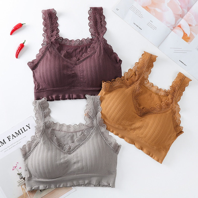 Women's Lace Sports Bra — Cotton Yoga & Fitness Crop Top | One Size - BsBuy