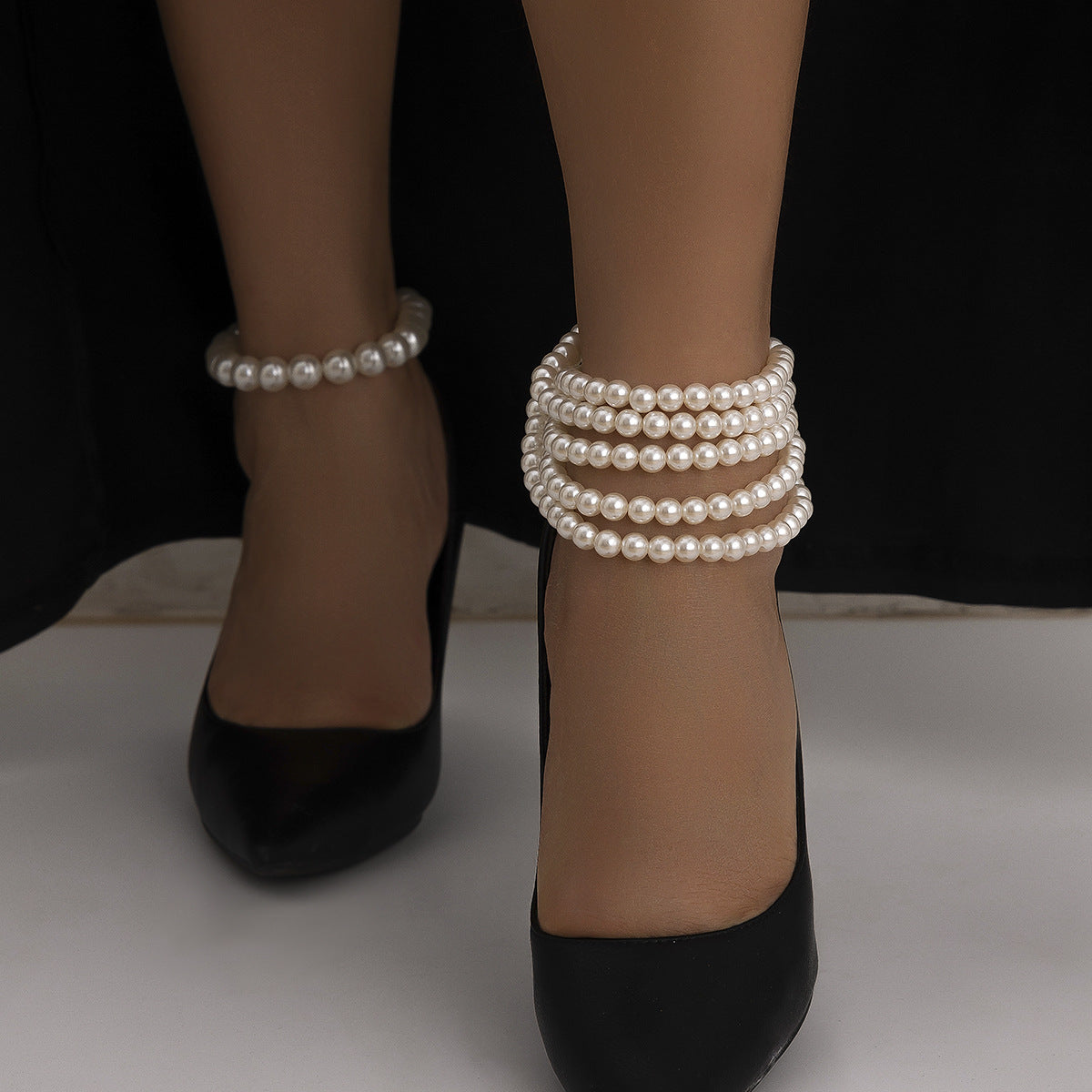 Double-Layer Imitation Pearl & Bead Ankle Chain for Women — Light Luxury Layered Anklet - BsBuy