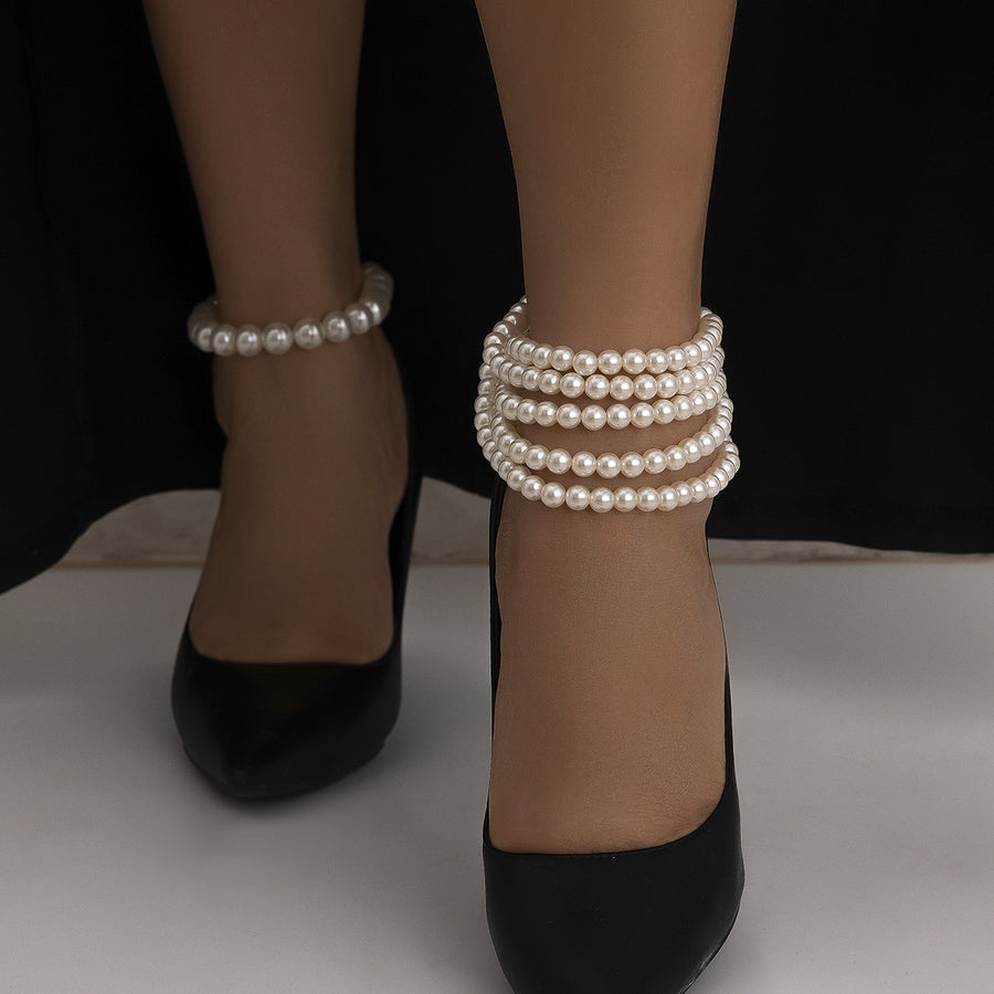 Double-Layer Imitation Pearl & Bead Ankle Chain for Women — Light Luxury Layered Anklet - BsBuy