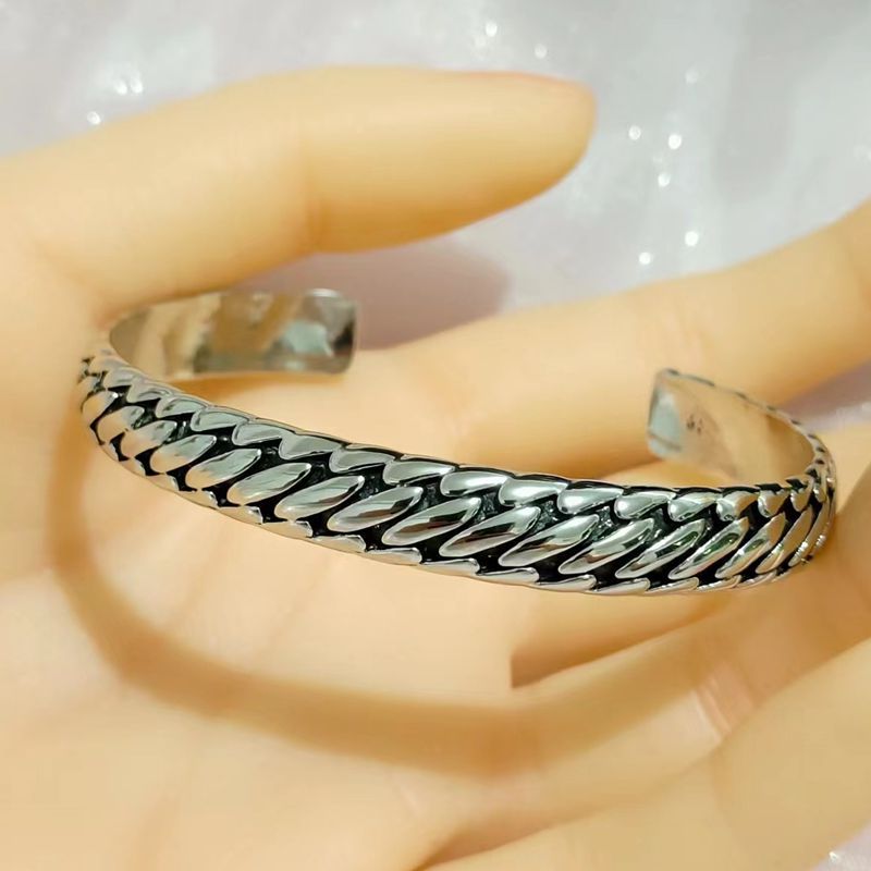 Open Geometric Tyre Pattern Bracelet – Minimalist Silver Cuff - BsBuy