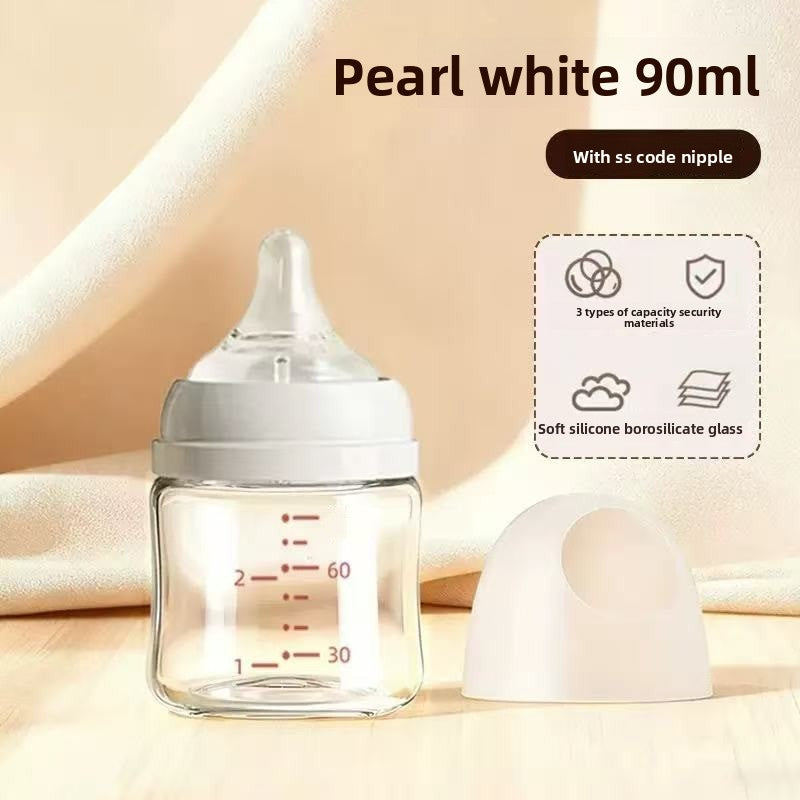 Wide Caliber Glass Baby Feeding Bottle — Anti-Choking Nipple, Breast-Feel Design for Newborns+ - BsBuy
