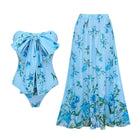 Cute Floral Print Butterfly Knot One-Piece Swimsuit Set for Women - BsBuy