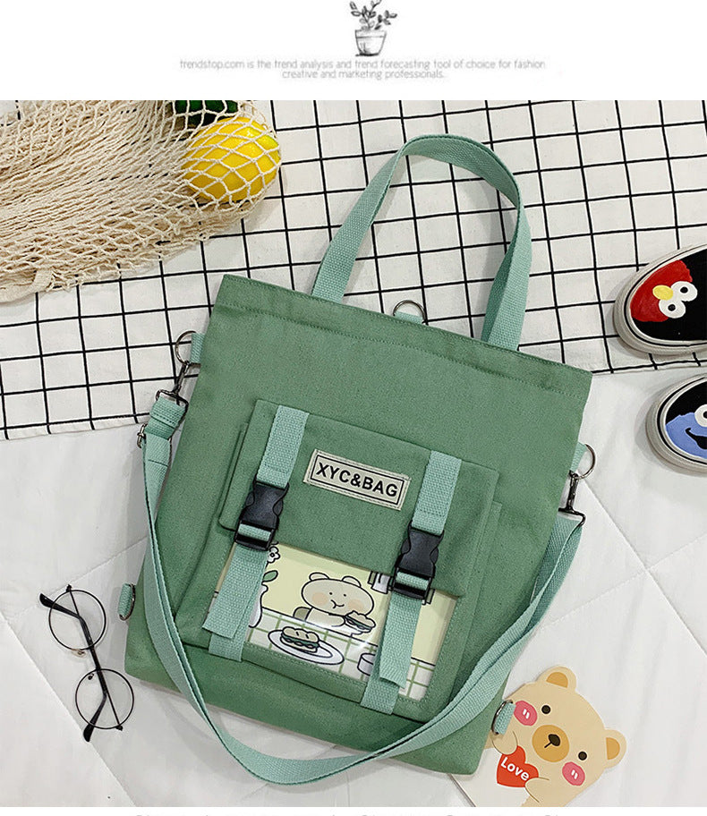 New Canvas Transparent Bag Student Canvas Bag Female Messenger Printed Canvas Bag Shoulder Bag Messenger Bag - BsBuy