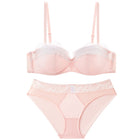 French Half-Cup Lace Gathering Bra Set — Seamless Smooth, Lift & Comfort | Pink, Nude, Red & Black - BsBuy