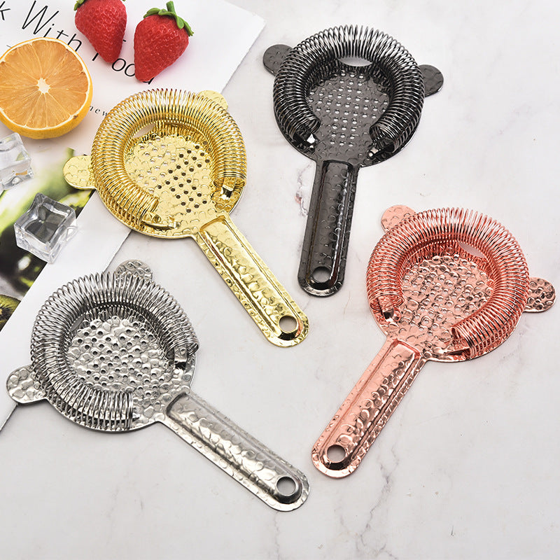 304 Stainless Steel Cocktail Ice Strainer — Spring-Loaded Cross Pattern Filter | Natural, Black, Gold & Rose Gold - BsBuy