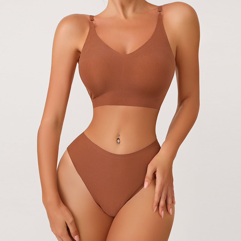 Seamless Gathering Bra & Thong Set | Wire-Free 3/4 Cup | All-Season Comfort