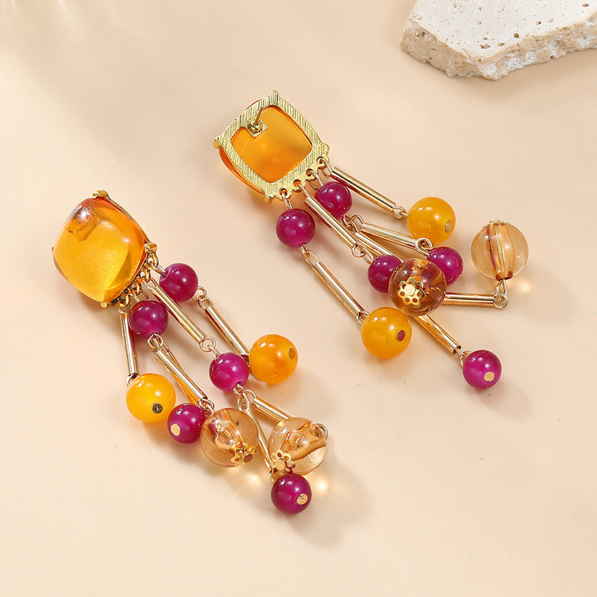 Fruit Floral Tassel Earrings — Rhinestone Embellished Alloy Drop Earrings for Women - BsBuy